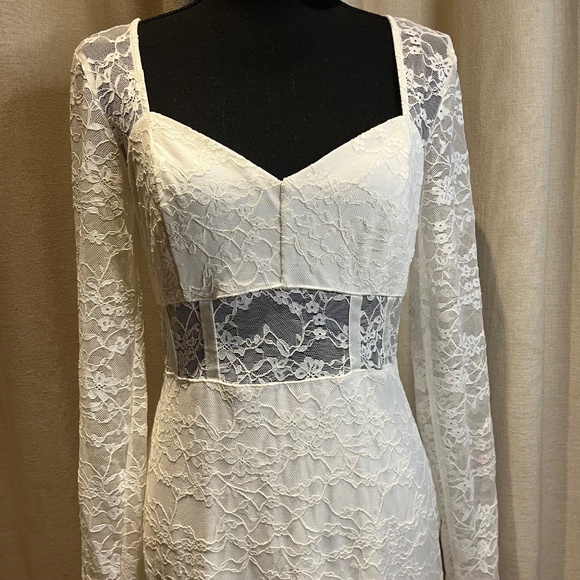 Guess White Lace Long Sleeve Bodycon Dress Size L - Picture 13 of 16